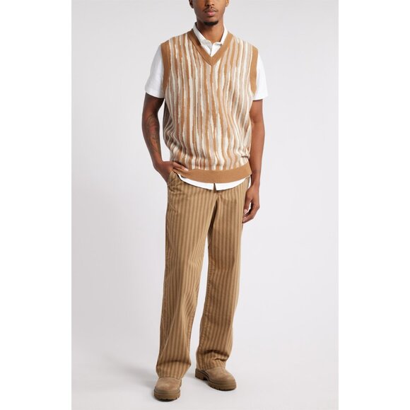 NWT Nordstrom x House of Aama Henry Workwear Stripes Pants Brown Tan Men 34x32 - Picture 1 of 11